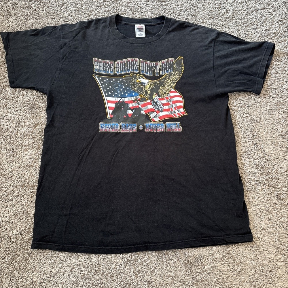 Y2K Patriotic T Tee Shirt Mens XL Extra‎ Large Black Eagle These Colors Dont Run